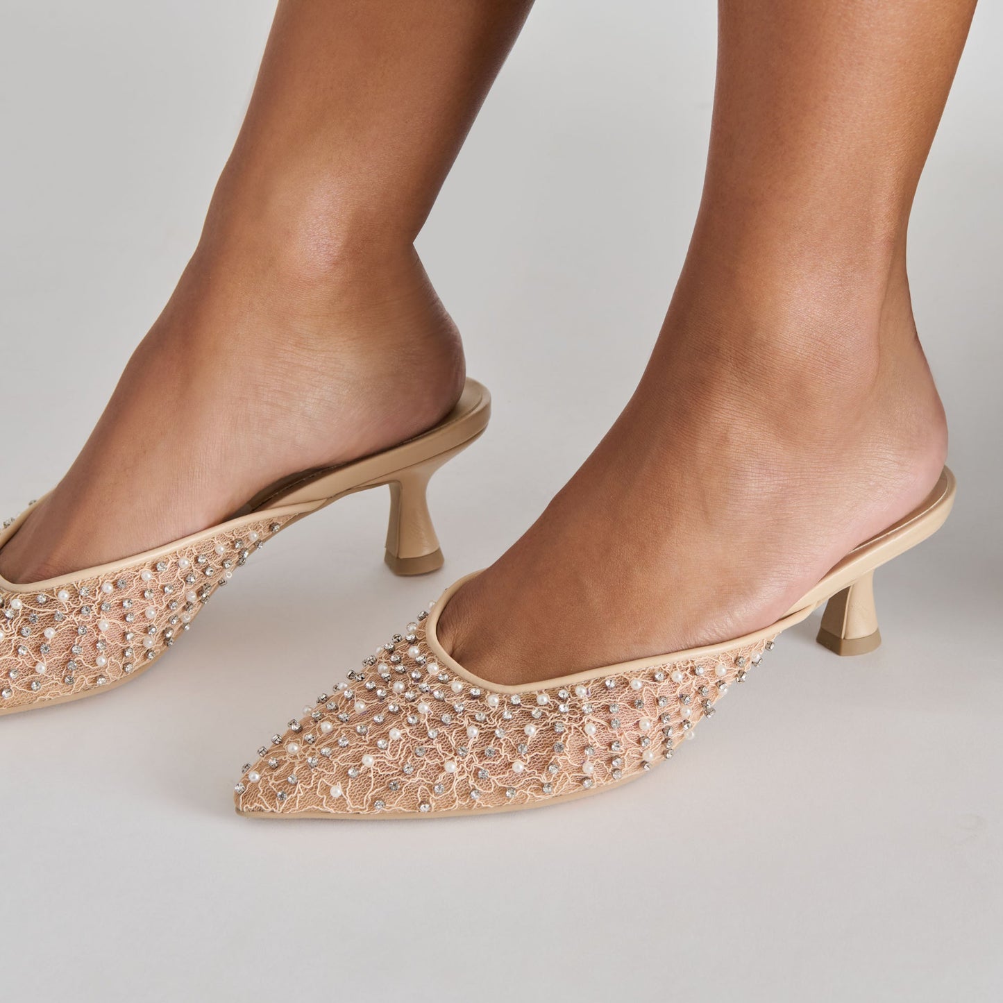 Dolce Vita Cleo Pearl Blush Lace Mesh Heels