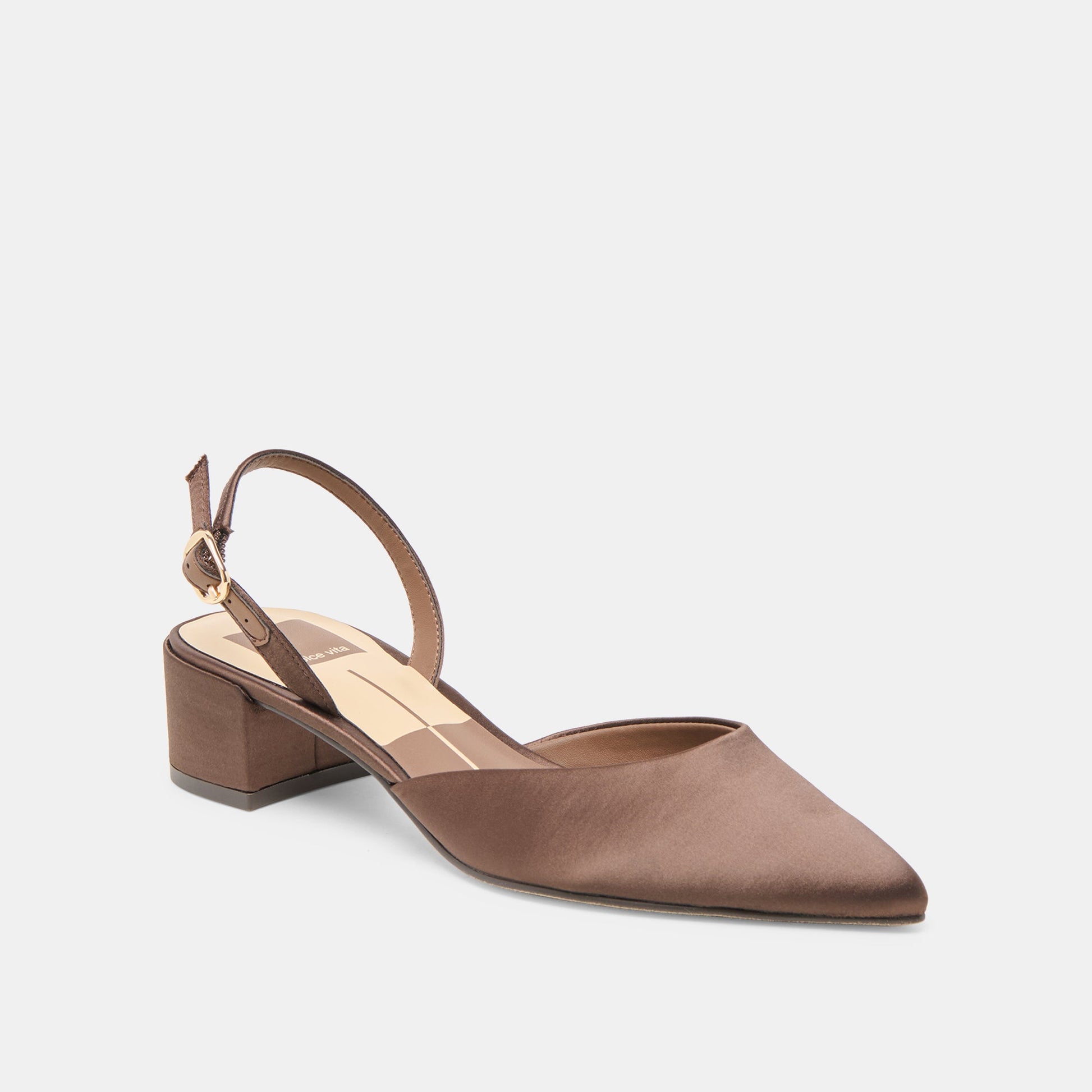Dolce Vita Carel Dk Brown Satin Heels