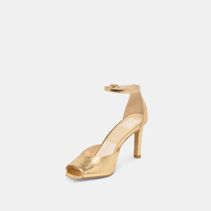 Dolce Vita Serlo Gold Crinkle Patent Heels