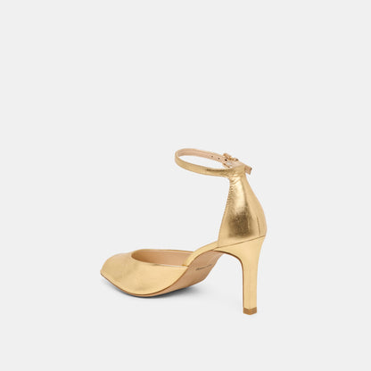 Dolce Vita Serlo Gold Crinkle Patent Heels