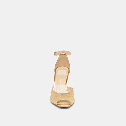 Dolce Vita Serlo Gold Crinkle Patent Heels