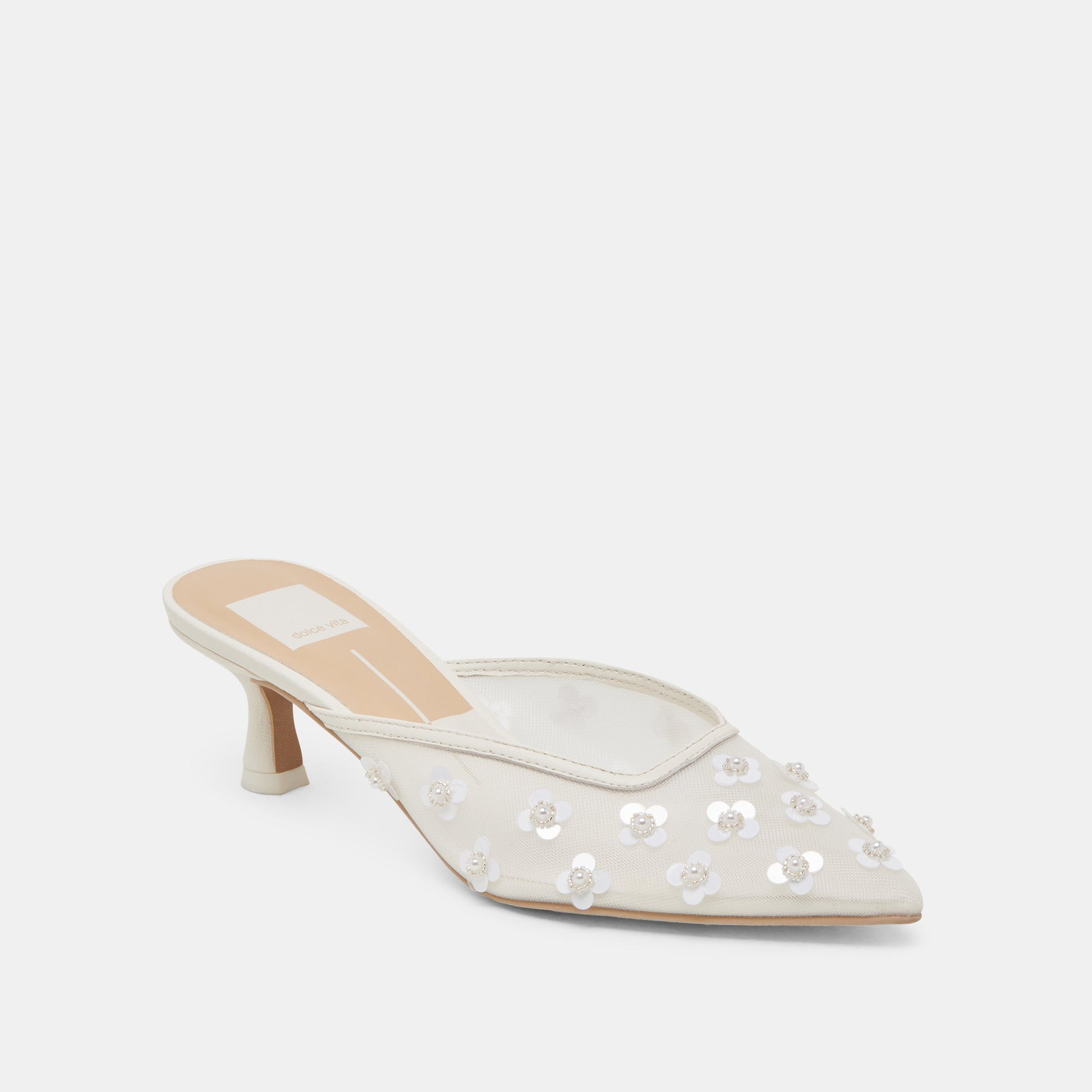 Dolce Vita CLARA PEARL HEELS TRUE WHITE DAISY MESH