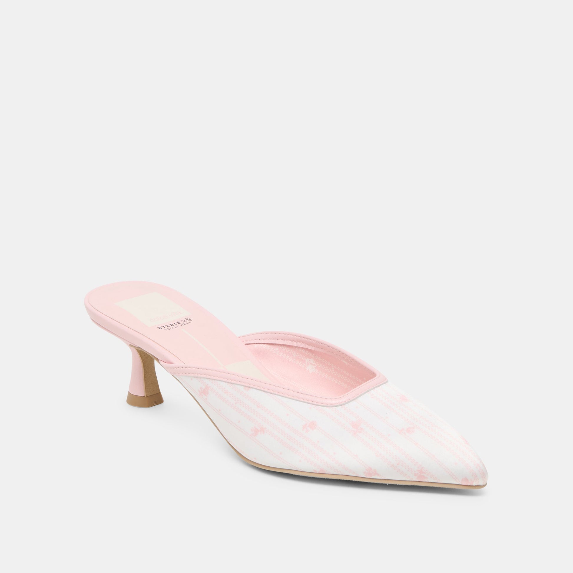 Dolce Vita Cleo X Byrdie Gold Pink Floral Satin Heels