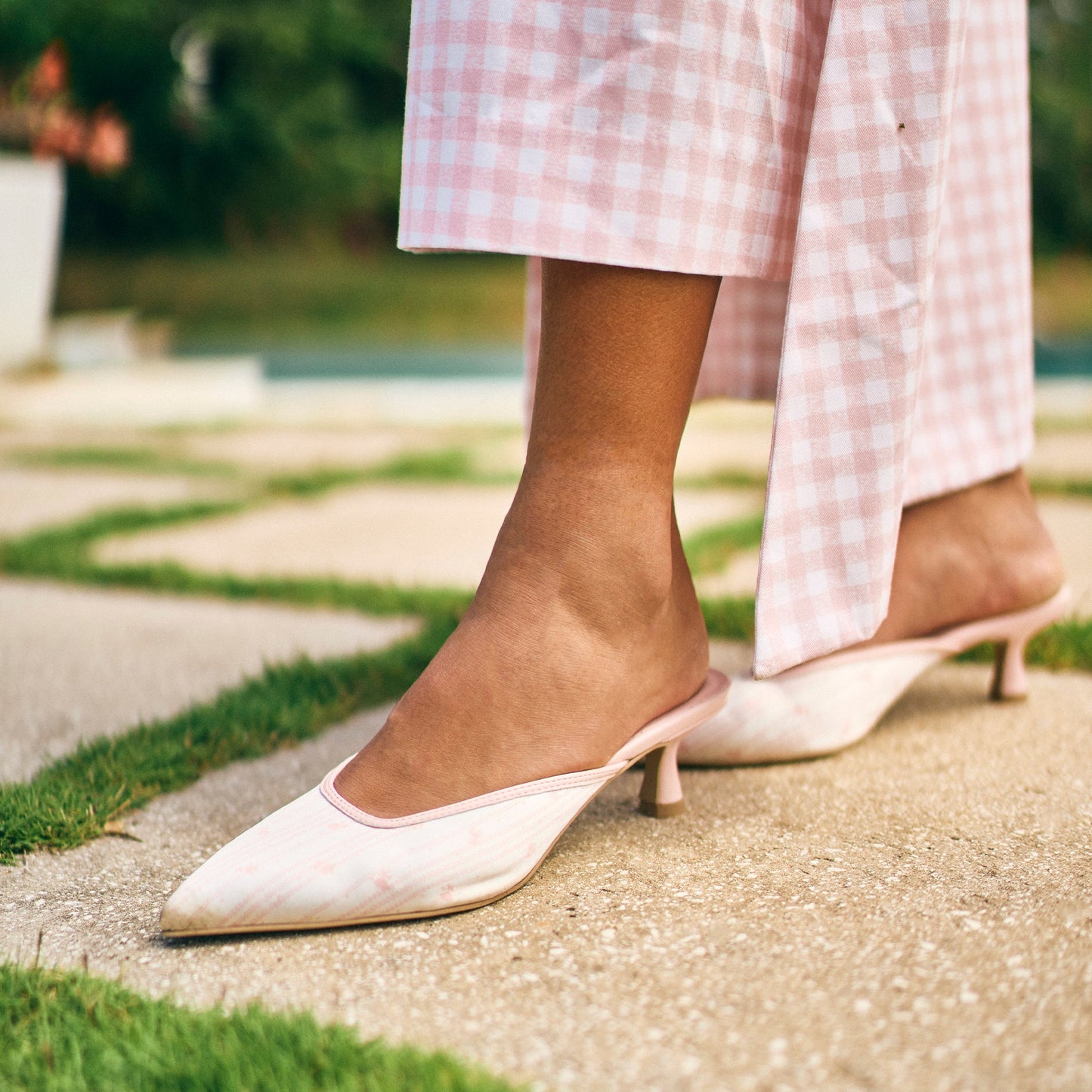 Dolce Vita Cleo X Byrdie Gold Pink Floral Satin Heels