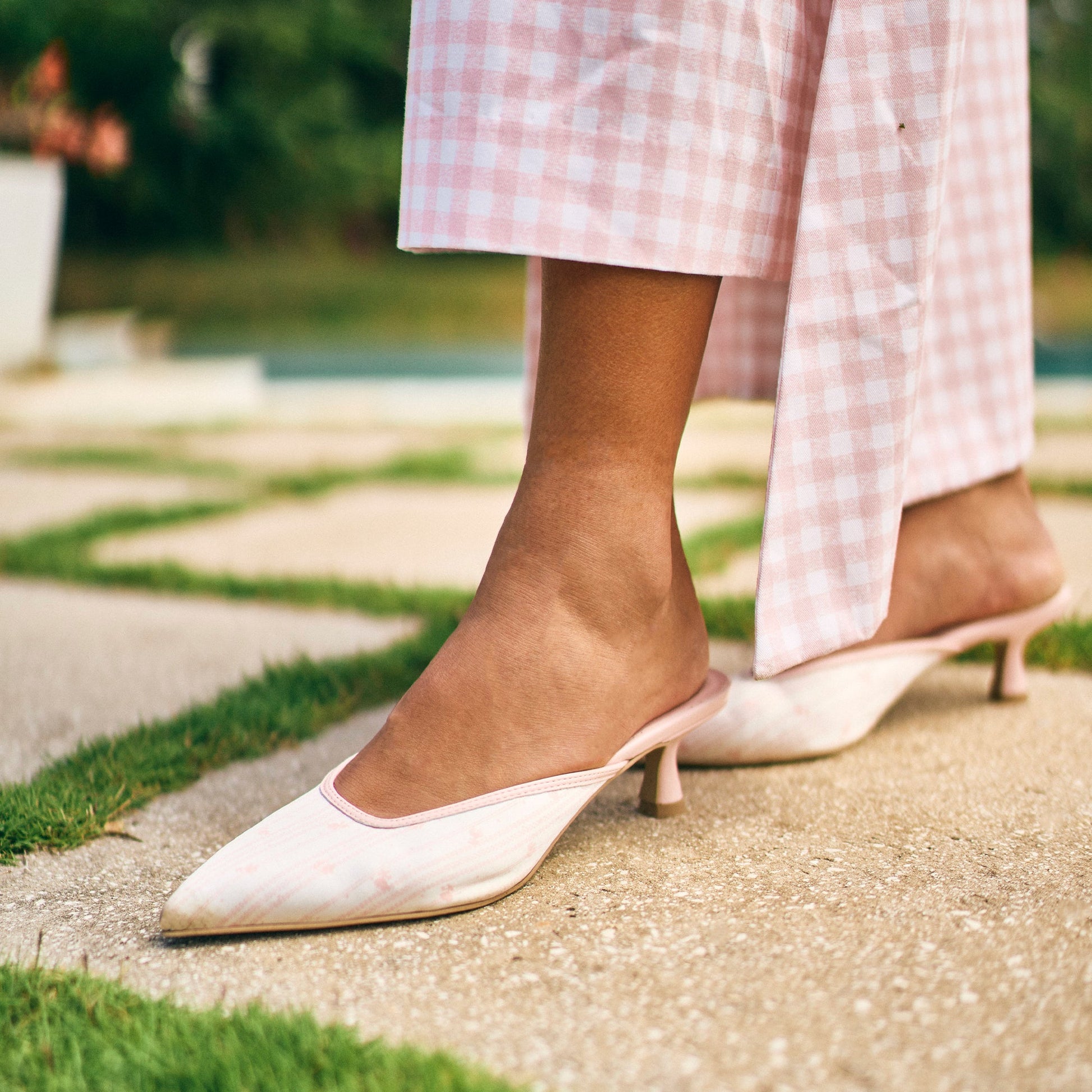 Dolce Vita Cleo X Byrdie Gold Pink Floral Satin Heels