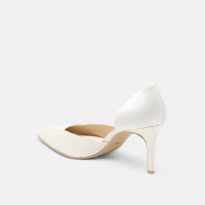Dolce Vita Eloy Pearl Off White Satin Heels