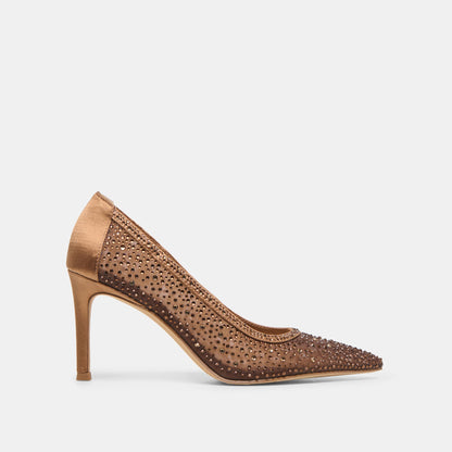 Dolce Vita Kashe Crystal Mid Brown Mesh Heels