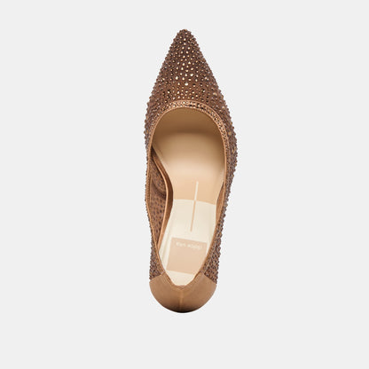 Dolce Vita Kashe Crystal Mid Brown Mesh Heels