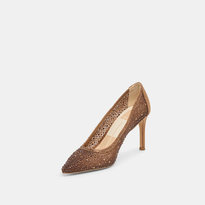 Dolce Vita Kashe Crystal Mid Brown Mesh Heels