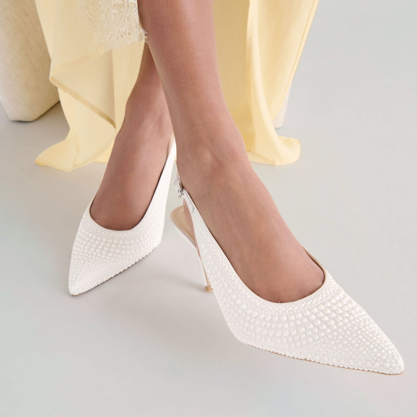Dolce Vita Elasi Pearl Off White Satin Heels