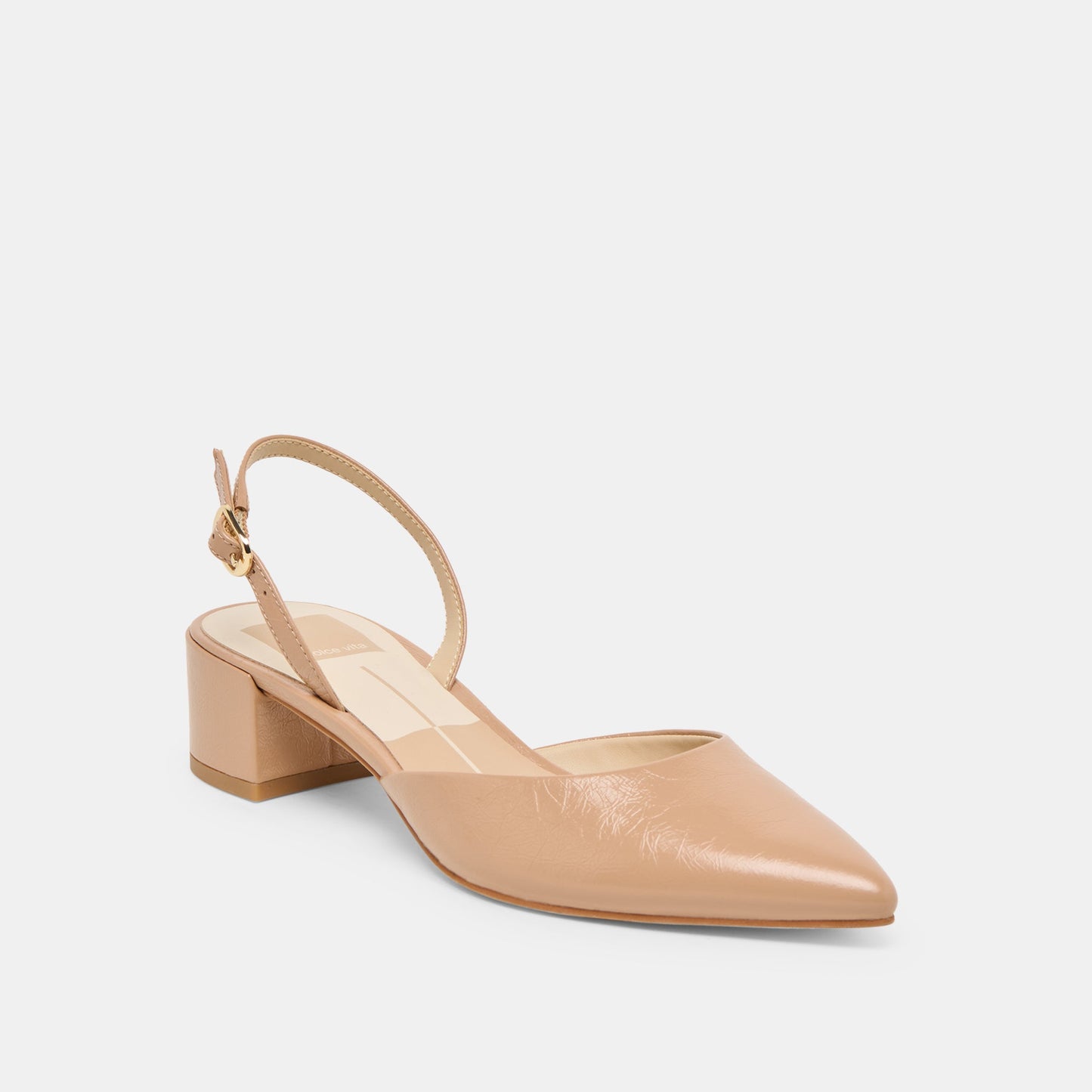 Dolce Vita Carel Lt Tan Crinkle Patent Leather Heels