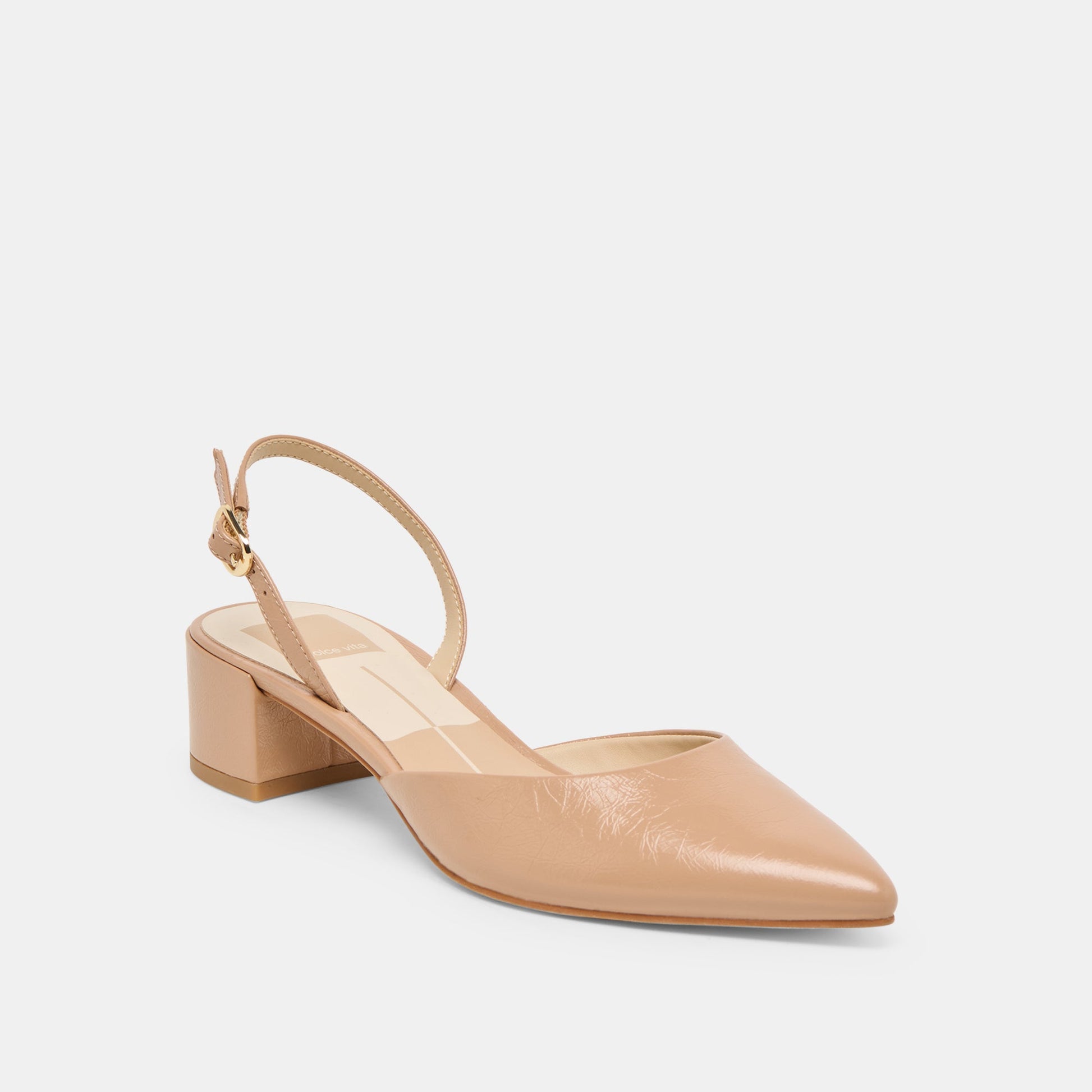 Dolce Vita Carel Lt Tan Crinkle Patent Leather Heels