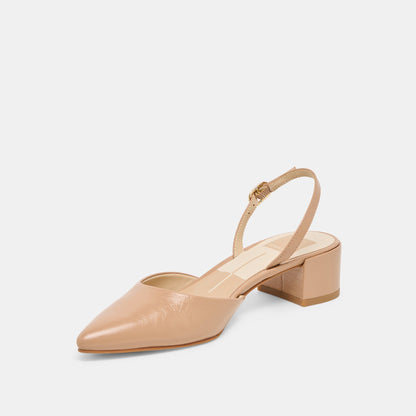 Dolce Vita Carel Lt Tan Crinkle Patent Leather Heels