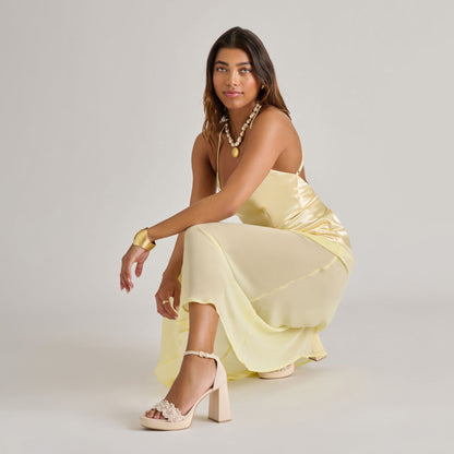 Dolce Vita PELTIN PEARL HEELS VANILLA WOVEN RAFFIA
