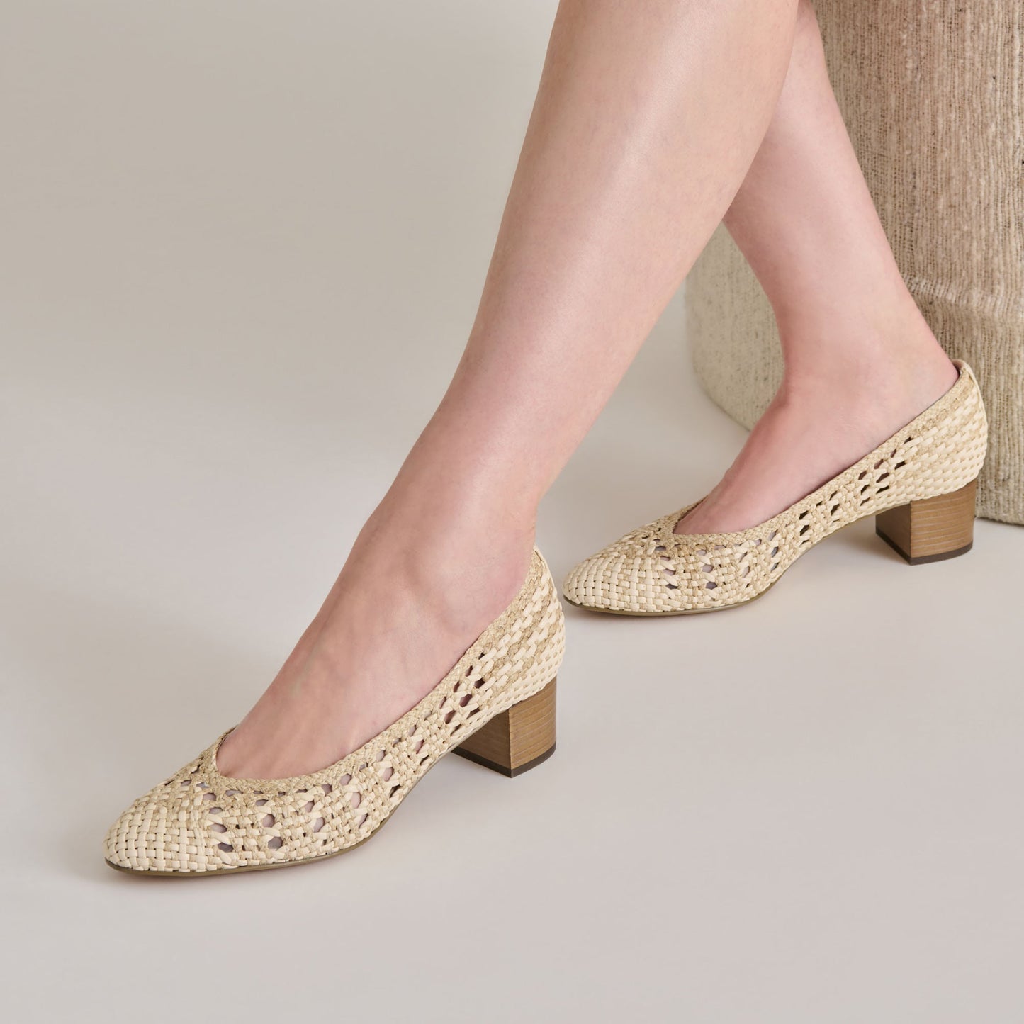 Dolce Vita Lula Ivory Multi Woven Raffia Heels