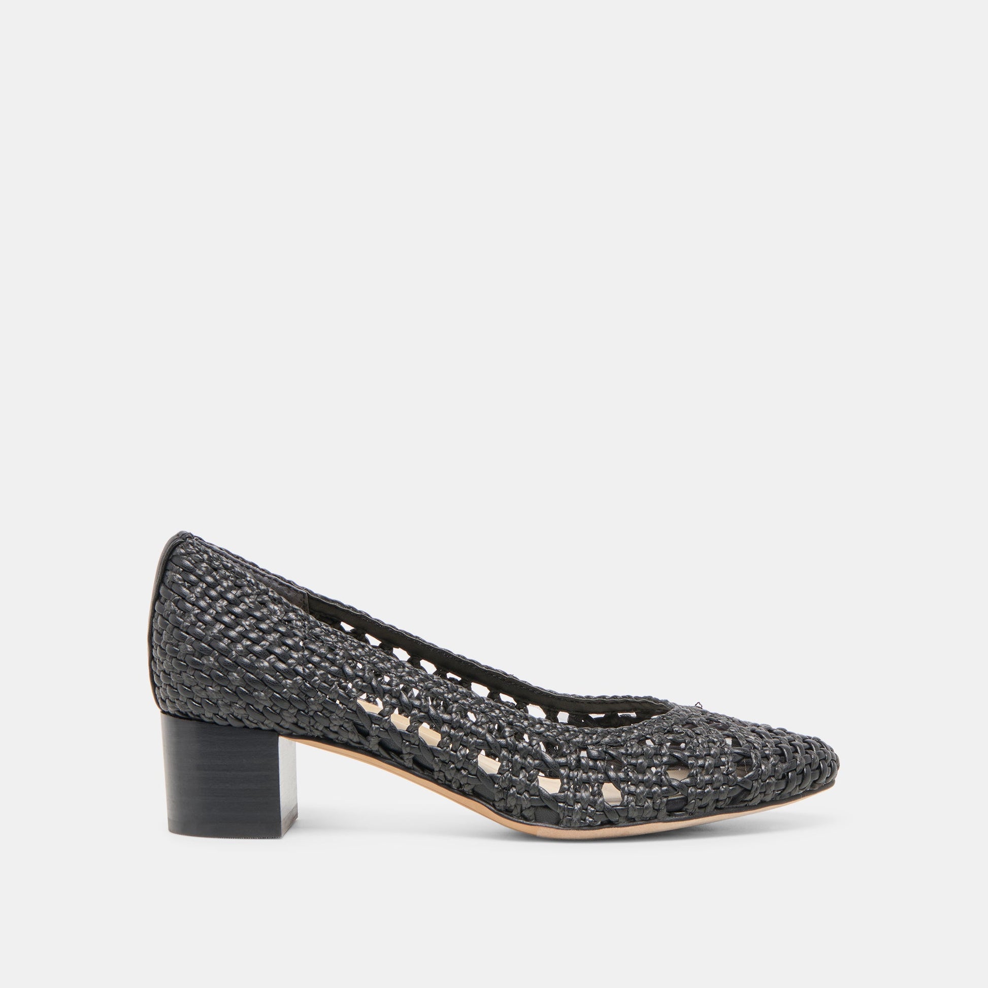 Dolce Vita Lula Black Woven Raffia Heels