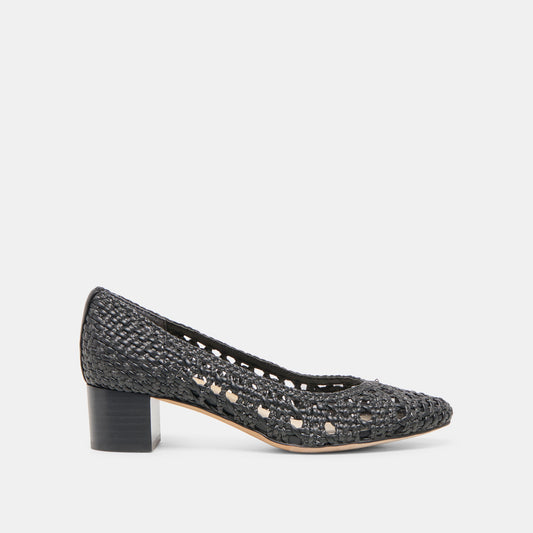 Dolce Vita Lula Black Woven Raffia Heels