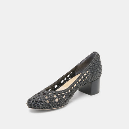 Dolce Vita Lula Black Woven Raffia Heels