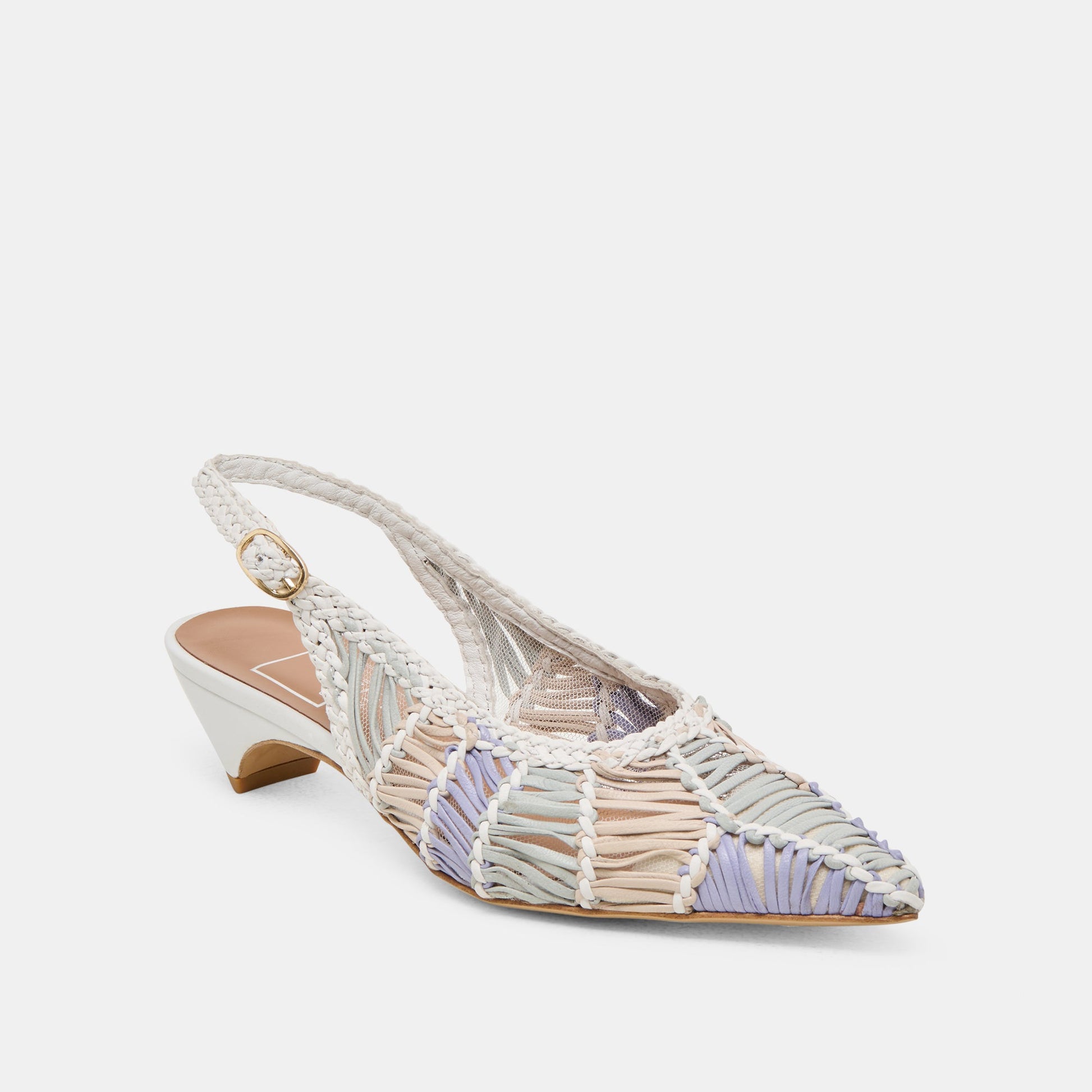 Dolce Vita Dafney White Multi Woven Leather Heels