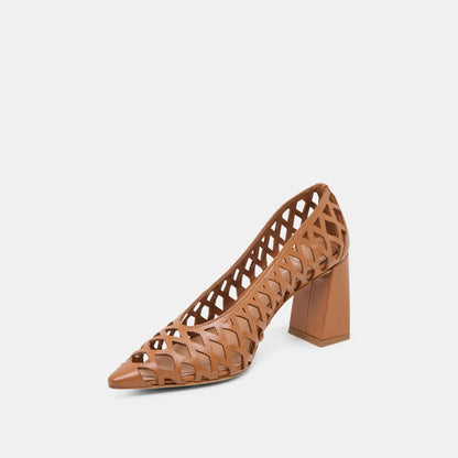 Dolce Vita Tanya Cognac Woven Leather Heels