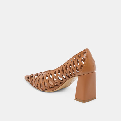 Dolce Vita Tanya Cognac Woven Leather Heels