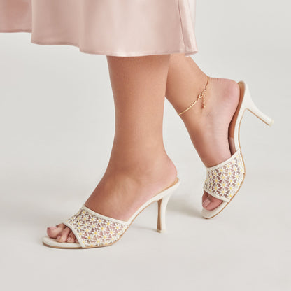 Dolce Vita LAVENA FLORAL HEELS WHITE YELLOW FLORAL MESH