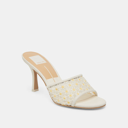 Dolce Vita LAVENA FLORAL HEELS WHITE YELLOW FLORAL MESH