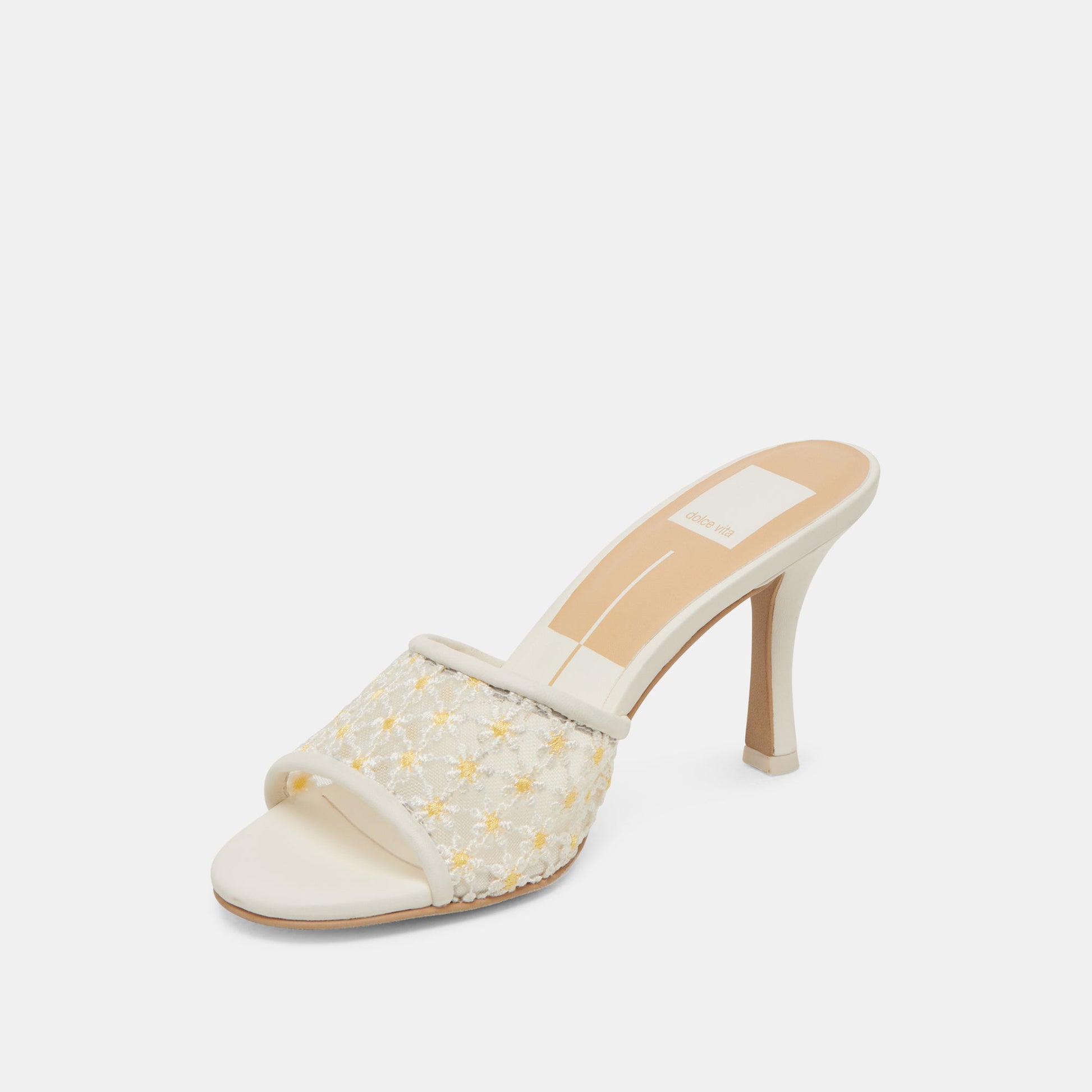 Dolce Vita LAVENA FLORAL HEELS WHITE YELLOW FLORAL MESH