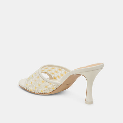 Dolce Vita LAVENA FLORAL HEELS WHITE YELLOW FLORAL MESH