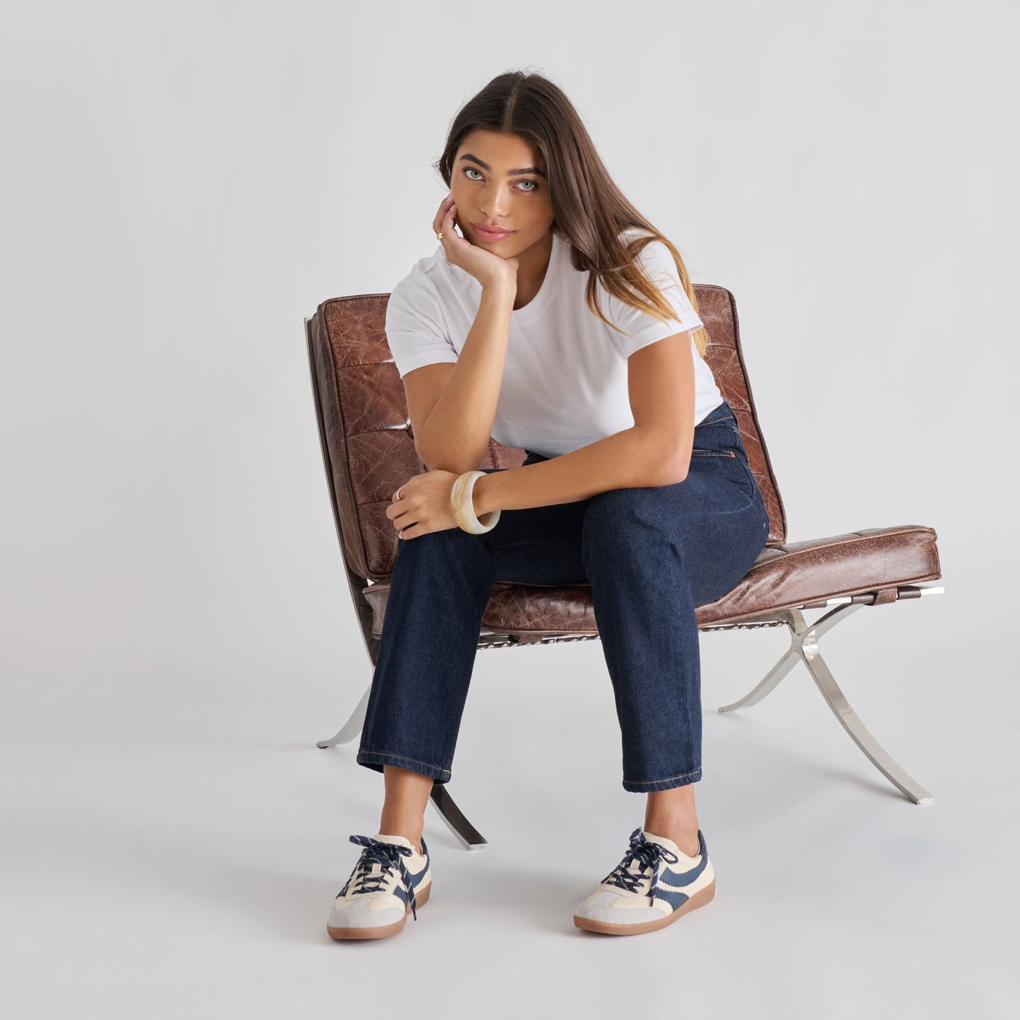 Dolce Vita Merit White Navy Leather Sneakers