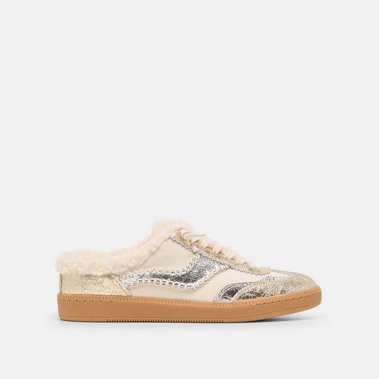 Dolce Vita Notice Slide Plush Silver Gold Crackled Leather Sneakers