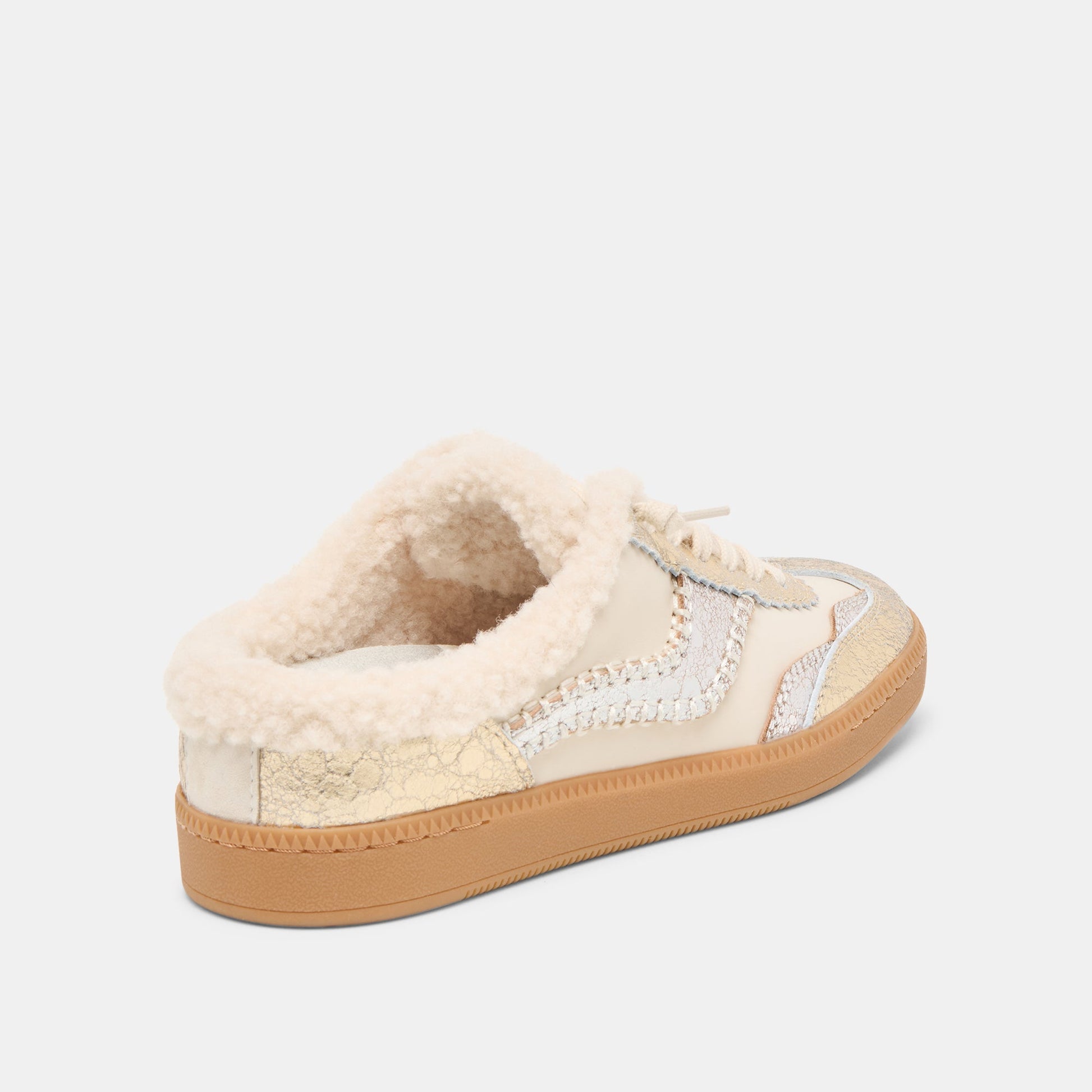 Dolce Vita Notice Slide Plush Silver Gold Crackled Leather Sneakers