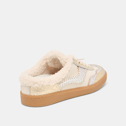 Dolce Vita Notice Slide Plush Silver Gold Crackled Leather Sneakers