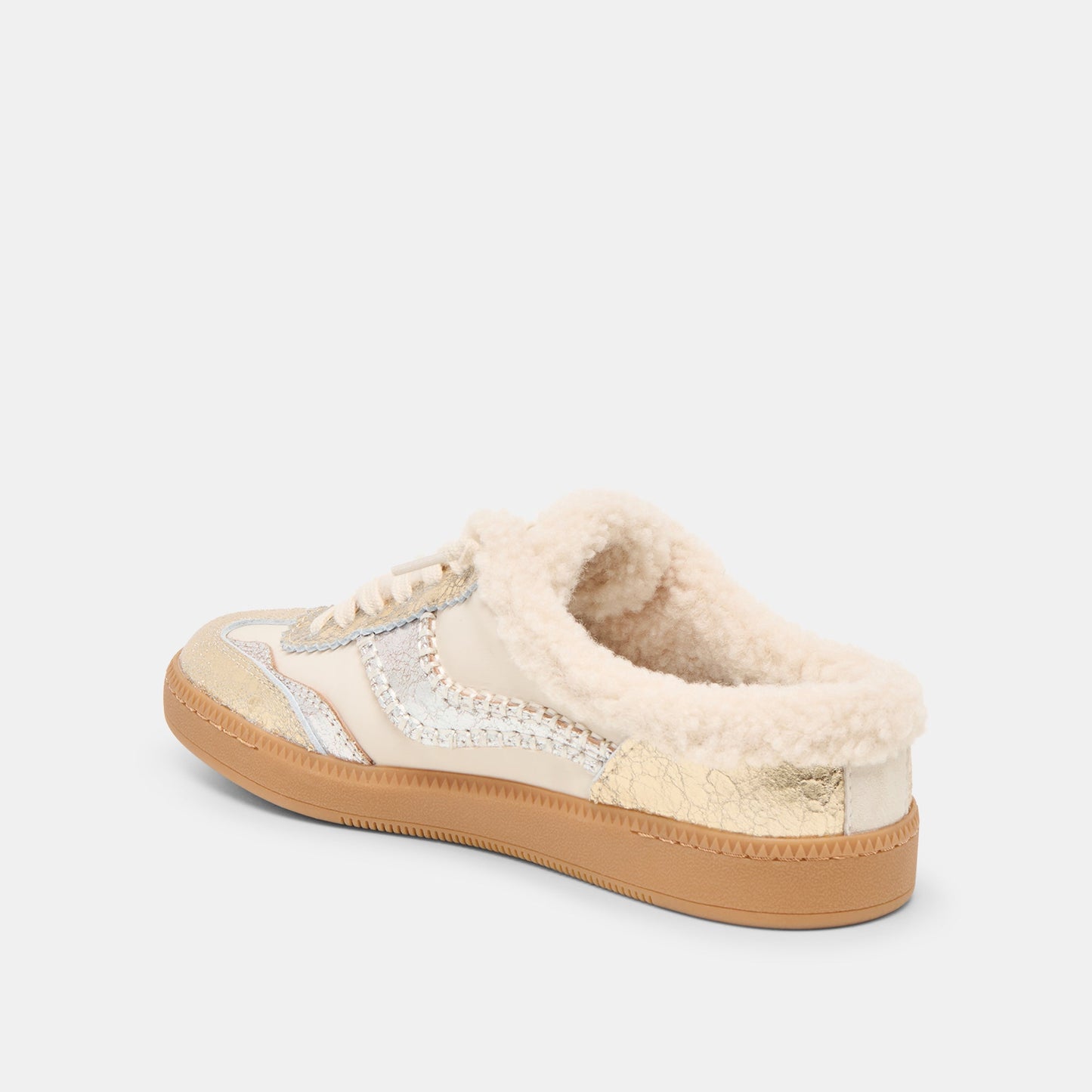 Dolce Vita Notice Slide Plush Silver Gold Crackled Leather Sneakers