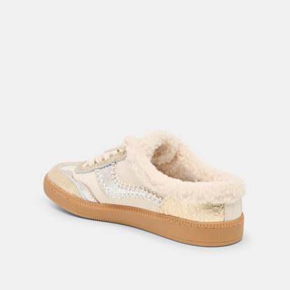 Dolce Vita Notice Slide Plush Silver Gold Crackled Leather Sneakers