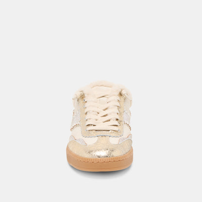 Dolce Vita Notice Slide Plush Silver Gold Crackled Leather Sneakers