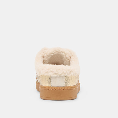 Dolce Vita Notice Slide Plush Silver Gold Crackled Leather Sneakers