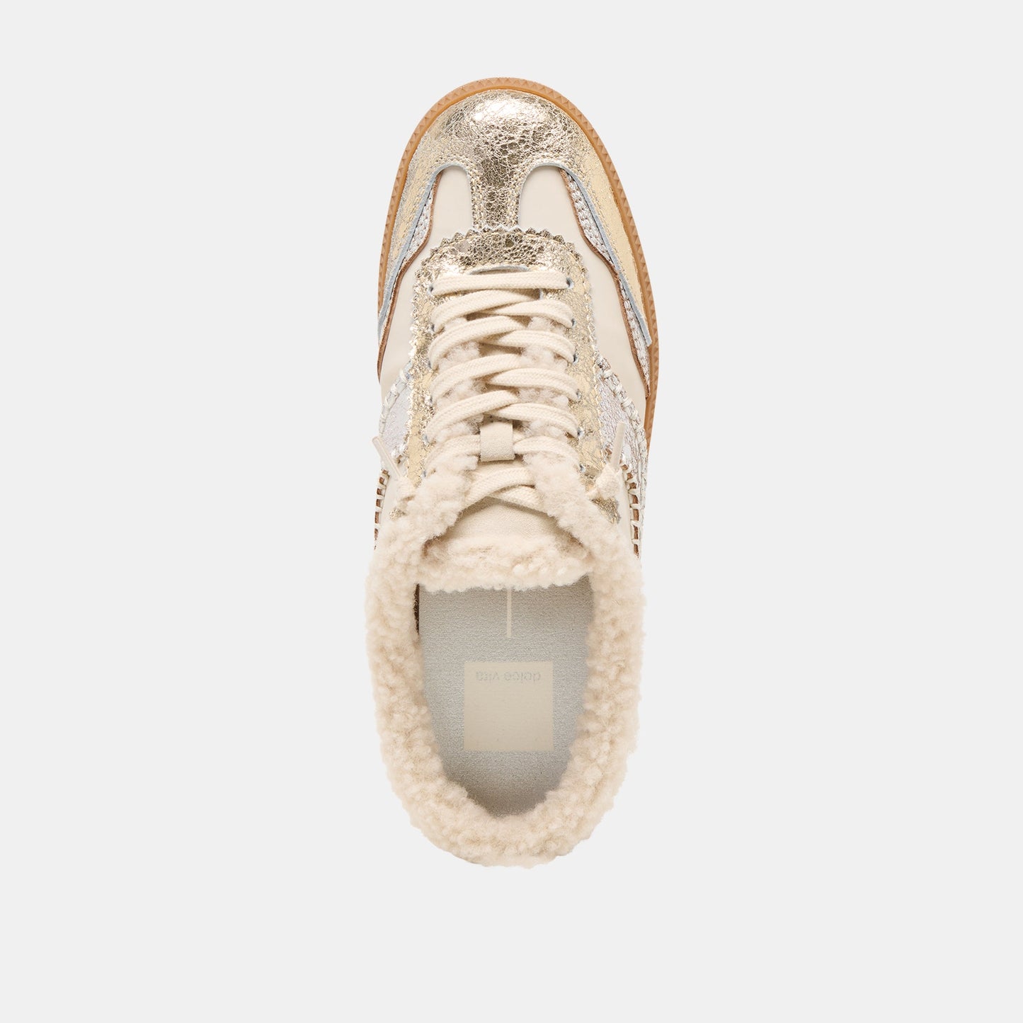 Dolce Vita Notice Slide Plush Silver Gold Crackled Leather Sneakers