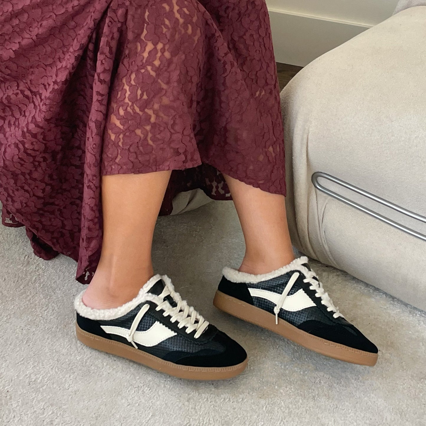 Dolce Vita Notice Slide Plush Black Woven Leather Sneakers