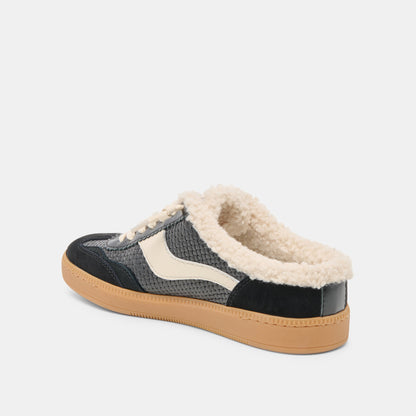 Dolce Vita Notice Slide Plush Black Woven Leather Sneakers