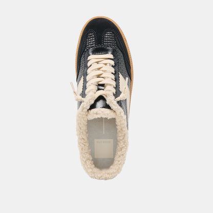 Dolce Vita Notice Slide Plush Black Woven Leather Sneakers