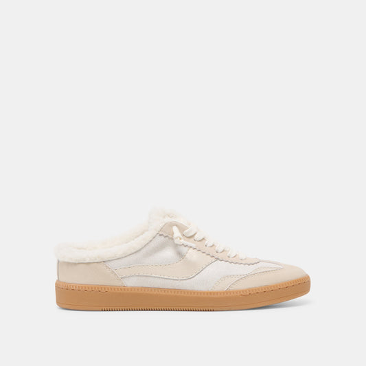 Dolce Vita Notice Slide Plush Off White Crackled Leather Sneakers