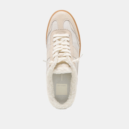 Dolce Vita Notice Slide Plush Off White Crackled Leather Sneakers