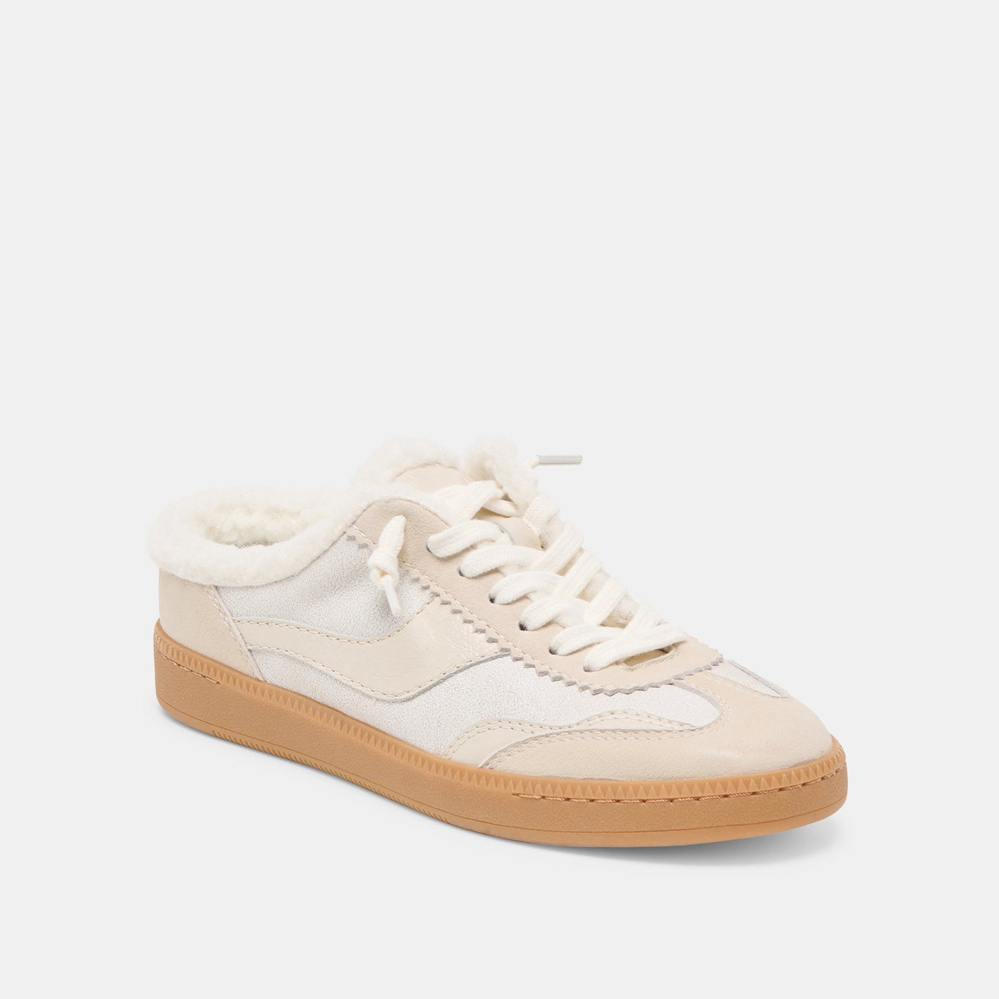 Dolce Vita Notice Slide Plush Off White Crackled Leather Sneakers