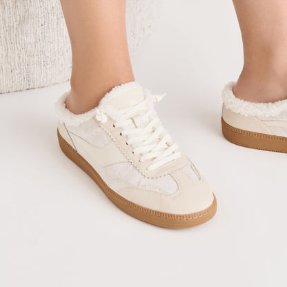 Dolce Vita Notice Slide Plush Off White Crackled Leather Sneakers