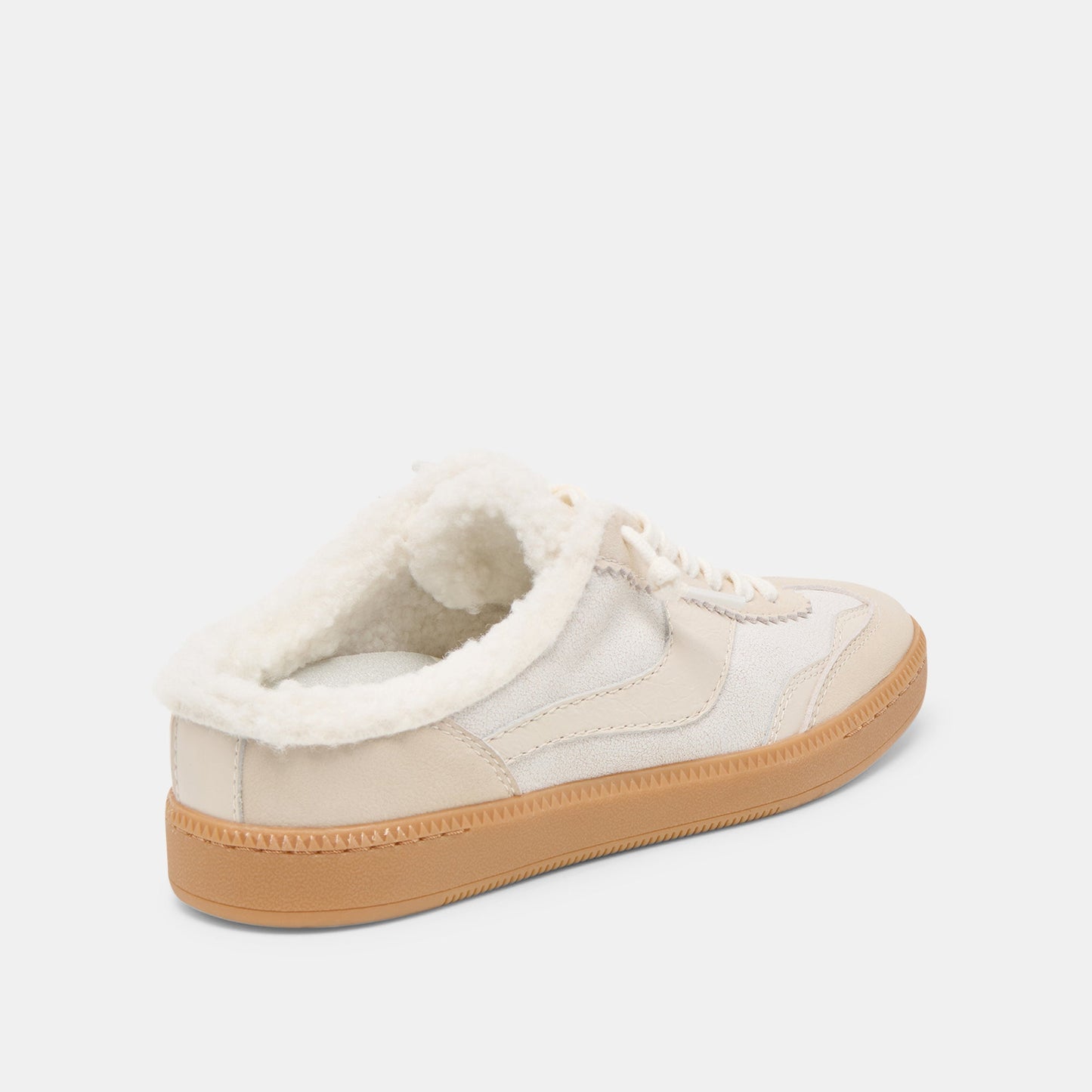 Dolce Vita Notice Slide Plush Off White Crackled Leather Sneakers