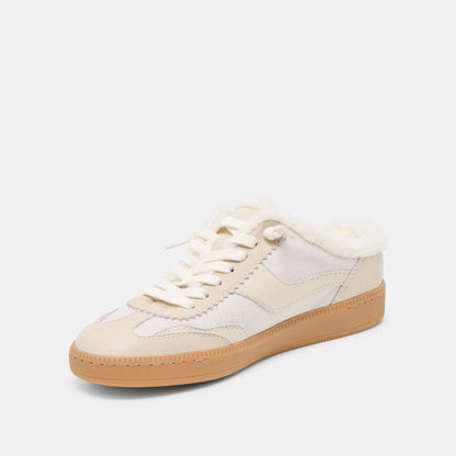 Dolce Vita Notice Slide Plush Off White Crackled Leather Sneakers