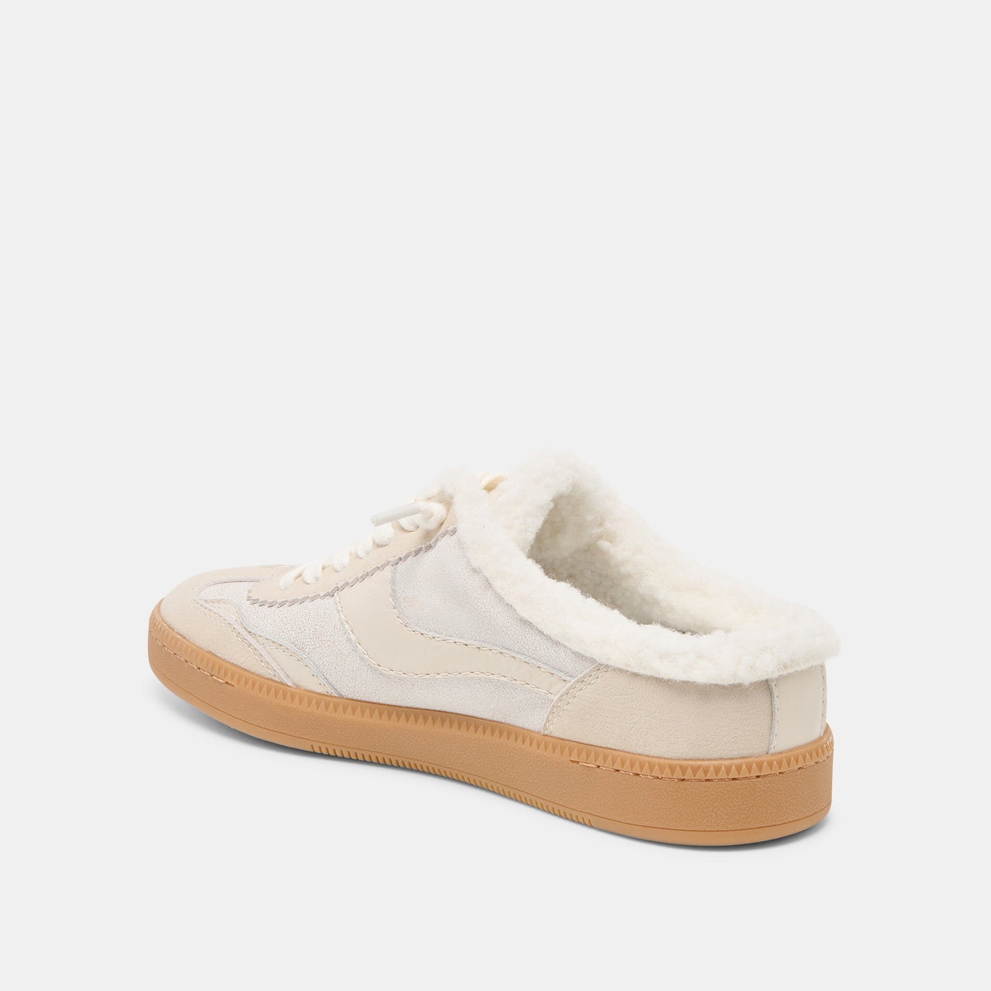 Dolce Vita Notice Slide Plush Off White Crackled Leather Sneakers