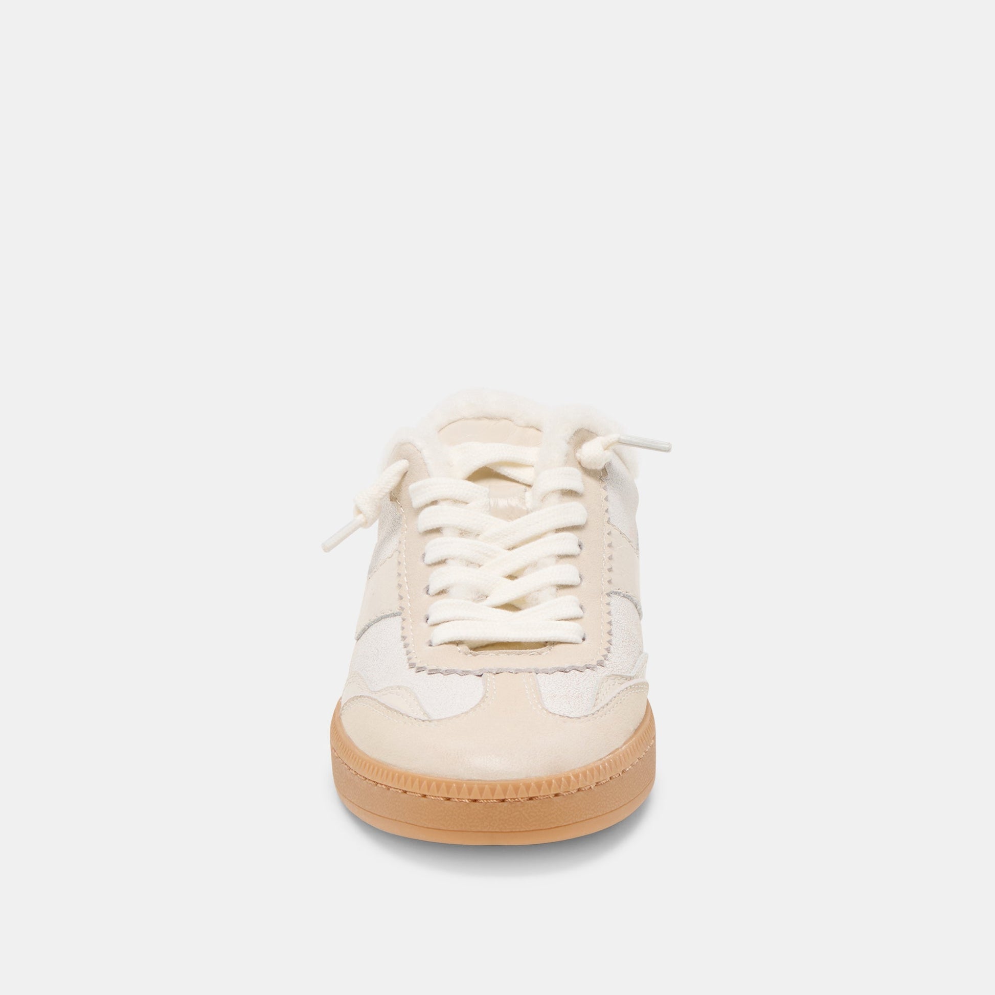 Dolce Vita Notice Slide Plush Off White Crackled Leather Sneakers