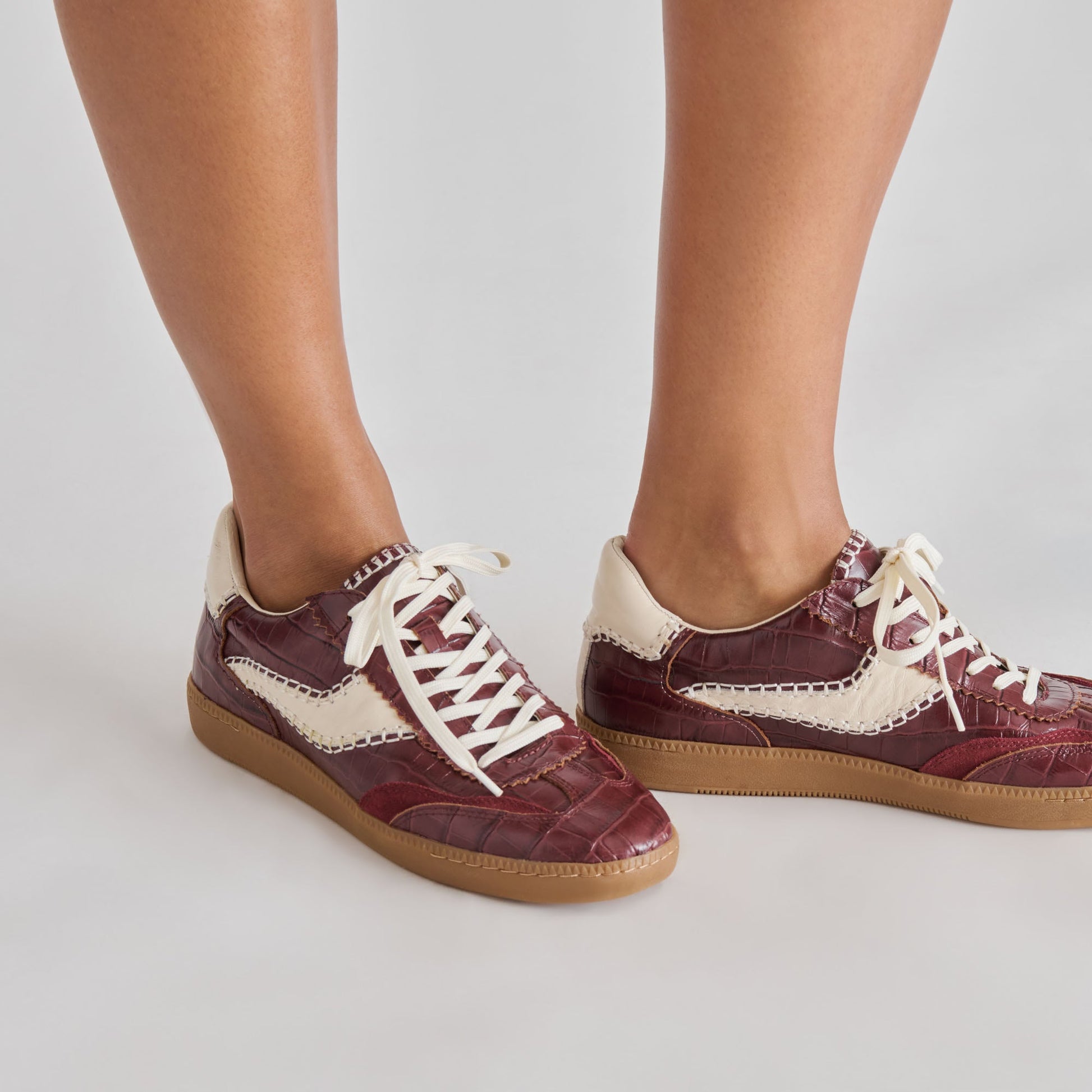 Dolce Vita NOTICE STITCH SNEAKERS OXBLOOD CROCO EMBOSSED LEATHER